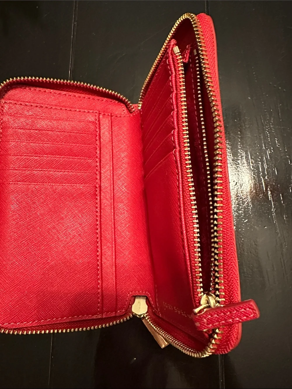 Tory Burch Red Zip Wallet with Gold Logo